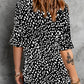 Black Animal Print V-neck Rolled Sleeve Tunic Top