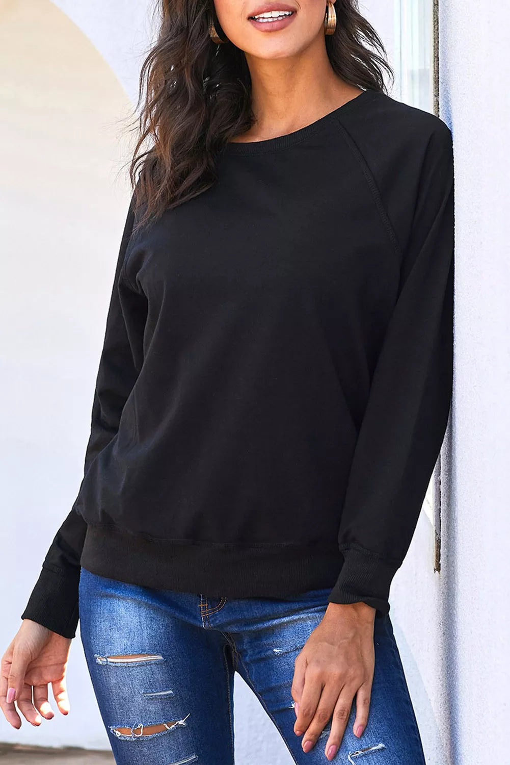 French Terry Cotton Blend Pullover Sweatshirt