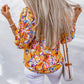 Yellow Floral Print Elastic Neckline Blouse