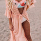 Pink Ruffle Half Sleeve Tie Front Flowy Beach Cover Up