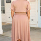 Pink Wrap V Neck Plus Size Handkerchief Dress