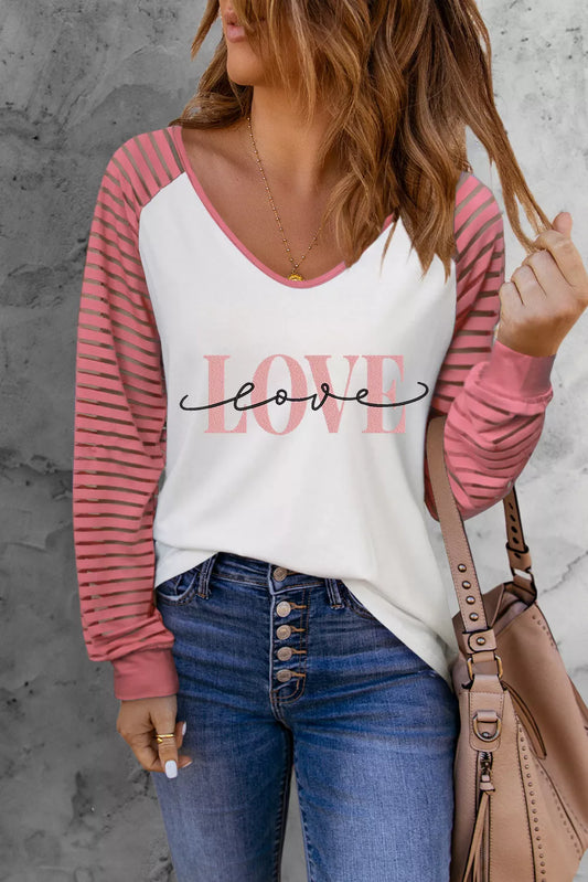 Pink Love Embroidered Sheer Patch Long Sleeve Top