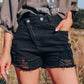 Black Asymmetrical Ripped Denim Shorts