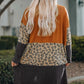 Orange Colorblock Leopard Print Patchwork Knit Cardigan