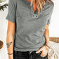 Gray Black Ribbed Knit V Neck Short Sleeve Top