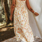 White Ruffle Shoulder Straps Smocked Bodice Printed Dress