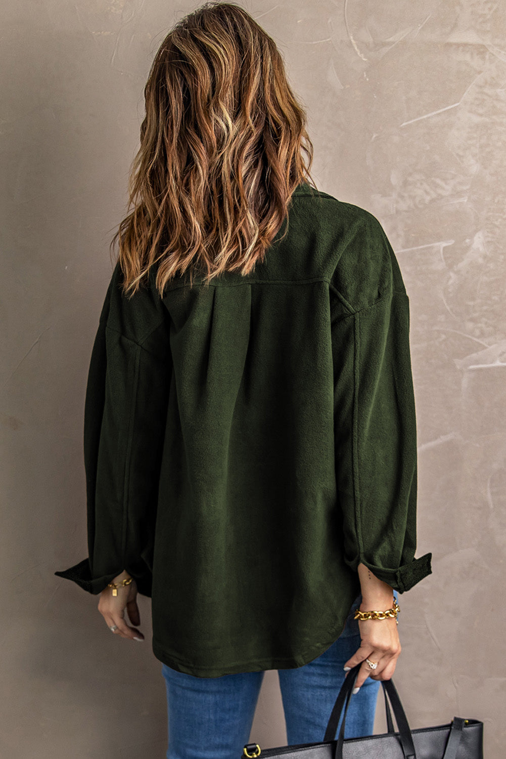 Gray Turn Down Collar Buttoned Shirt Jacket