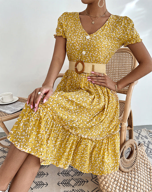 Summer floral V-neck dress