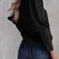 Black Satin Buttoned Cuffs Puff Sleeve Top