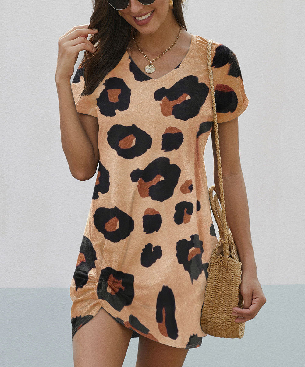 V Neck Leopard T-shirt Dress with Twist