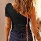 Black One Shoulder Short Sleeve Bodysuit