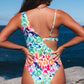 Multicolor Leopard Kiss Print Asymmetric Cutout One Piece Swimwear