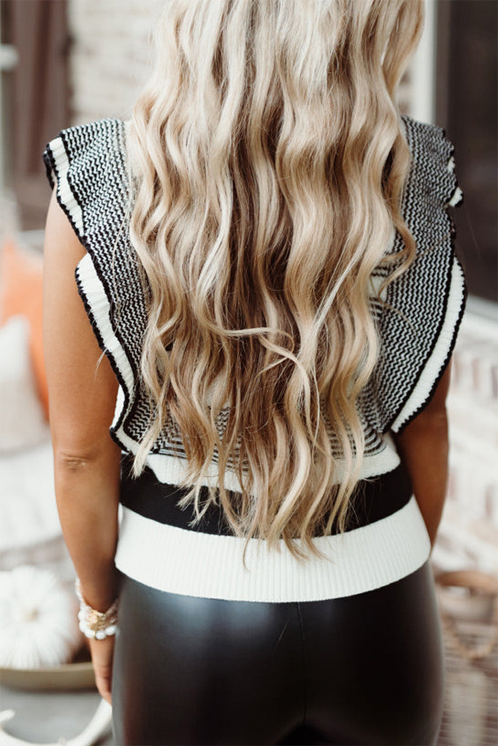 Plus Size Mixed Striped Print Ruffled Sweater Vest