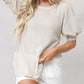 Beige Popcorn Waffle Puff Sleeve Top