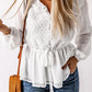 Swiss Dot Buttoned Drawstring Peplum Blouse