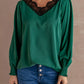 V Neck Lace Patchwork Green Blouse