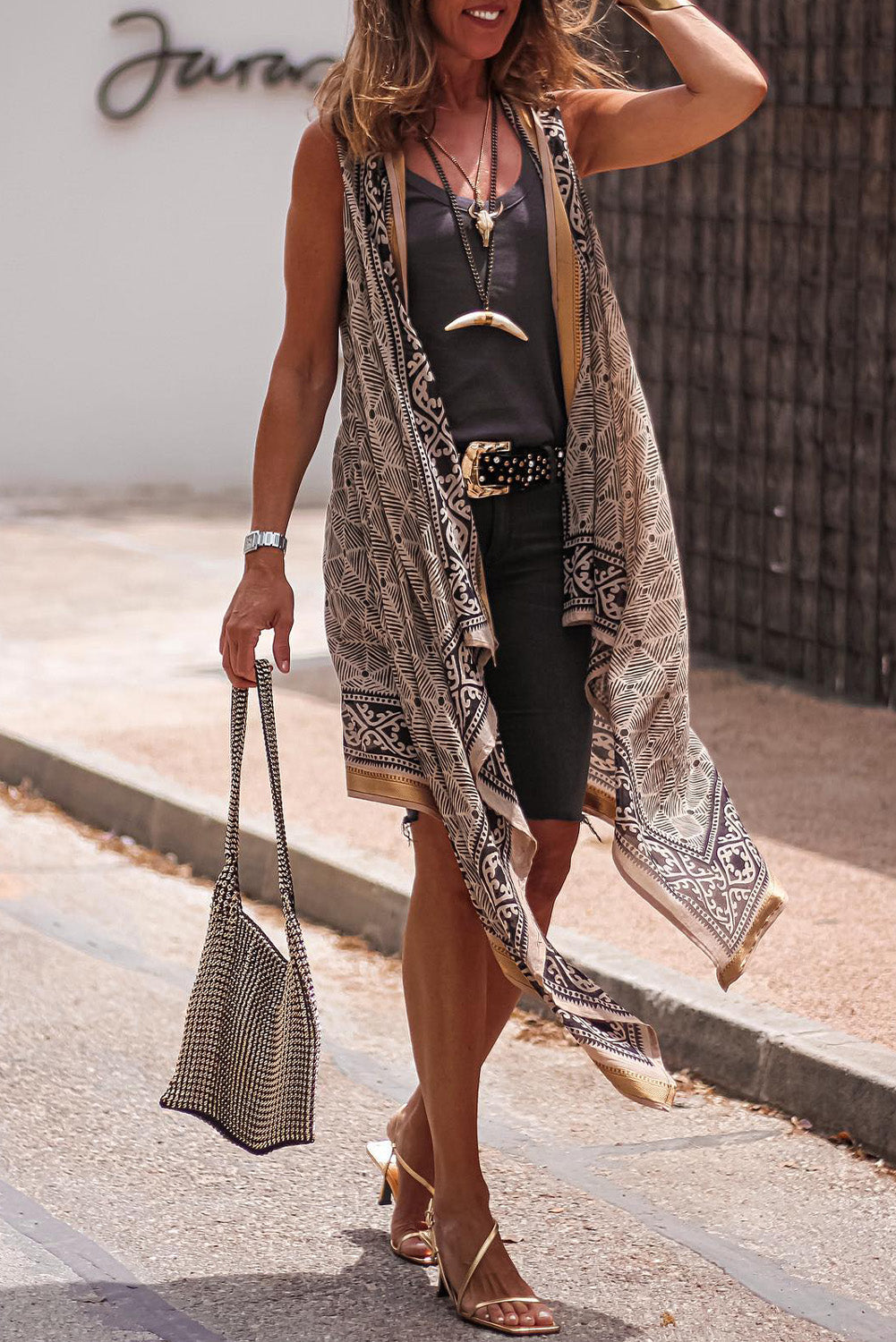 Western Fashion Print Sleeveless Kimono