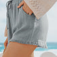 Gray Drawstring Frayed Edge Pocketed Shorts