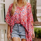 Red Abstract Floral Print Oversize Tunic Top