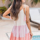 Pink Color Block Tassel Drawstring Lace-up Sleeveless Mini Dress