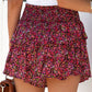 Red Floral Print Smocked Waist Shorts