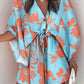 Geometric Print Button Drawstring Batwing Sleeve Dress