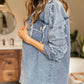 Sky Blue Acid Wash Buttoned Raw Hem Distressed Denim Jacket