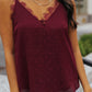 Red Eyelash Lace Trim Textured Cami Top