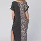 Contrast Solid Leopard Short Sleeve T-shirt Dress with Slits