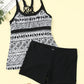 Monochrome Geometry Print Sporty Tankini Swimsuit