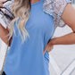 Sky Blue Tiered Lace Sleeve Knit Top