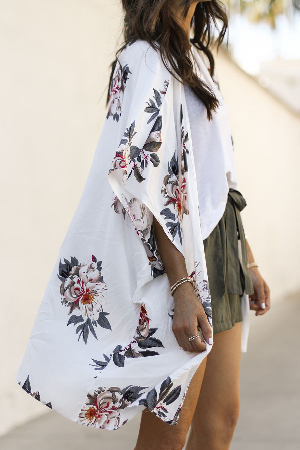 White Floral Print Summer Kimono