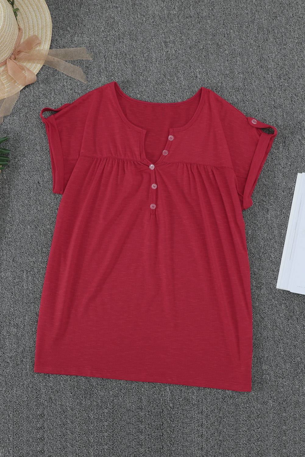 Buttoned Detail Cotton Blend Short Sleeve T-shirt