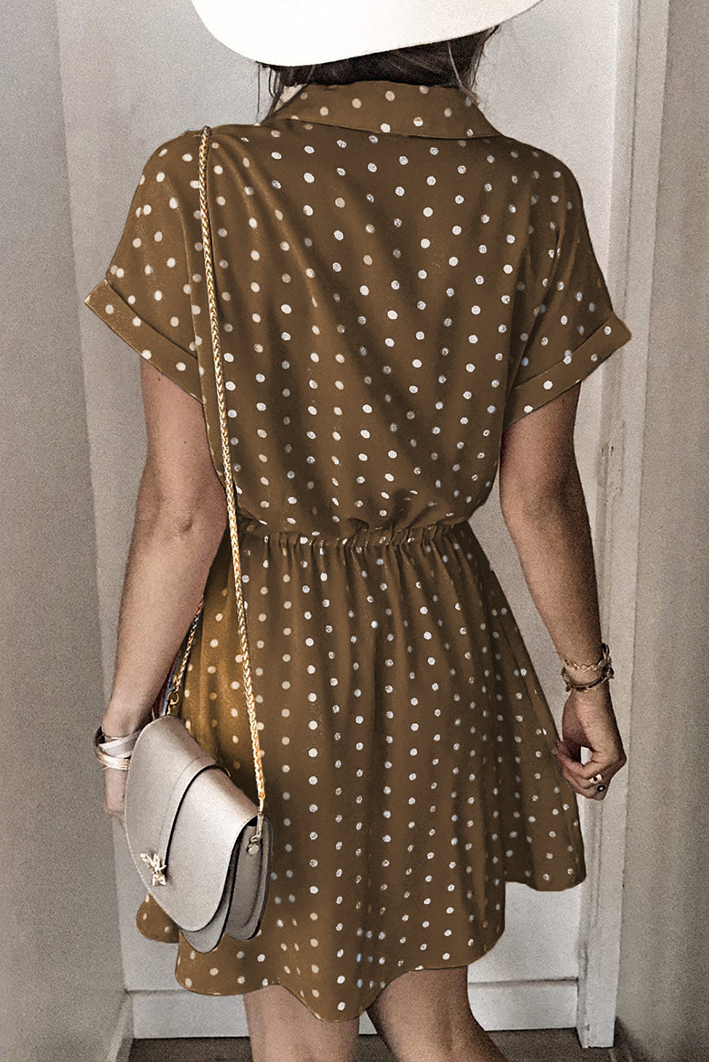 Dot Shirt Collar Short Sleeve Mini Dress