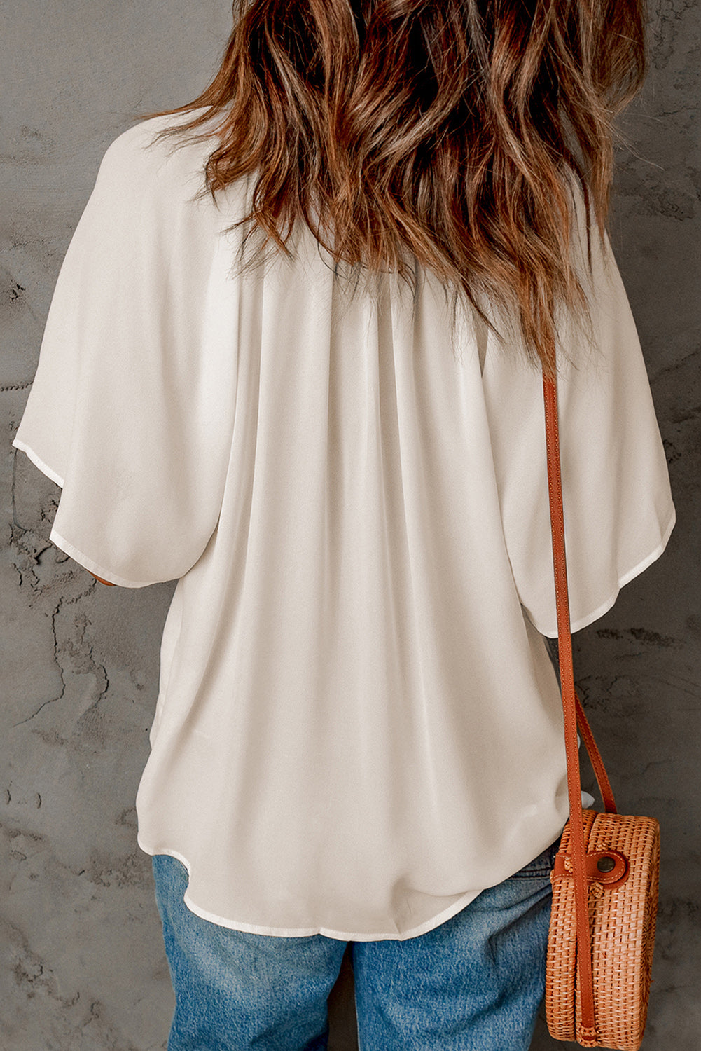 Split Neck Pleated Loose Top