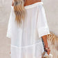 White Off The Shoulder Flare Sleeve Crochet Tunic