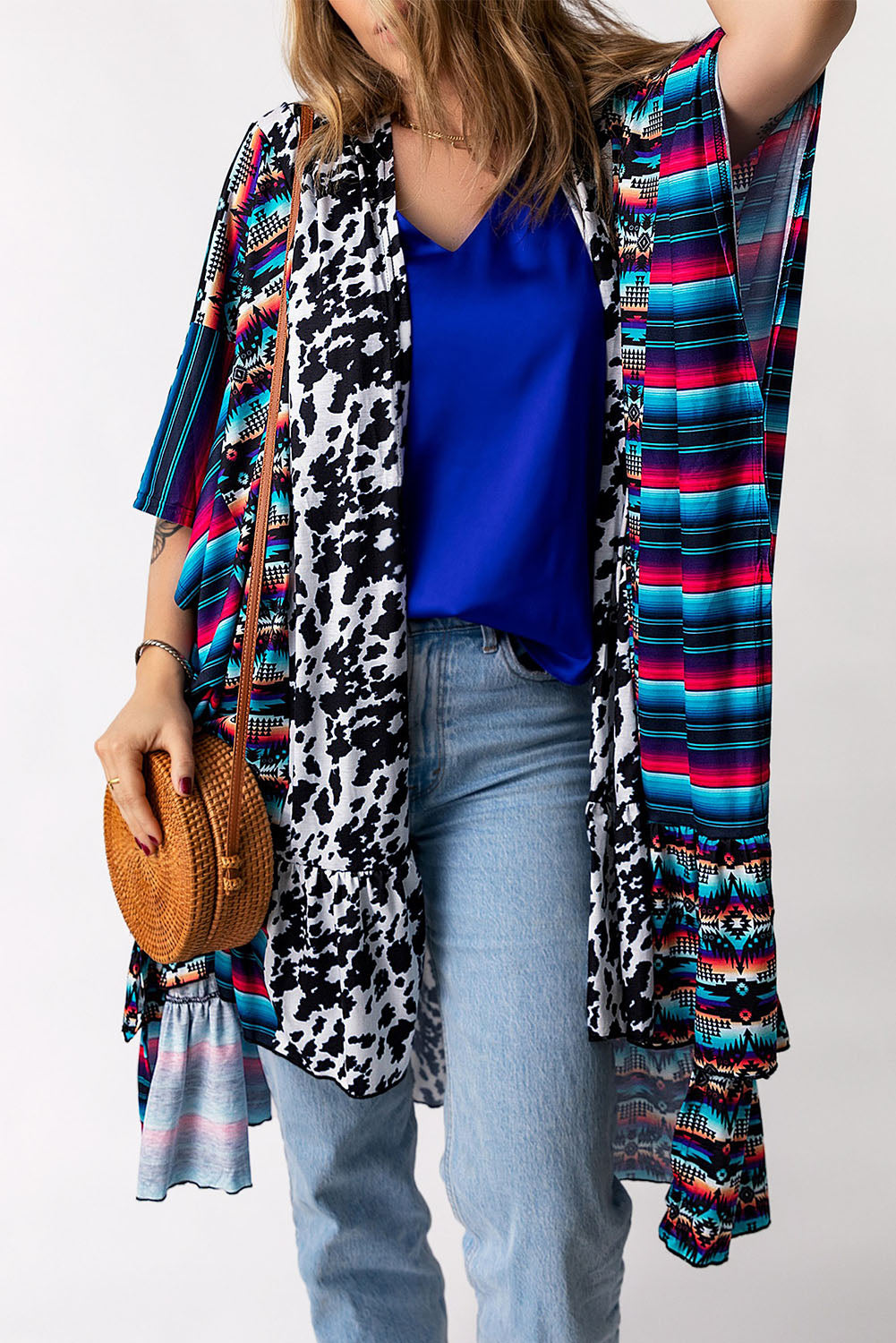 Cow Serape Aztec Print Kimono Cardigan