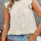 White Contrast Trim Ruffled Crew Neck Sleeveless Top
