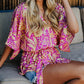 Boho Floral Print Belted Surplice Blouse