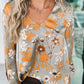 Green Floral Print Long Sleeve V Neck Blouse