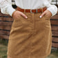 Khaki High Waist Corduroy Mini Skirt with Pockets