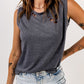 Broken Hole Detail Sleeveless Crew Neck Black Tank Top