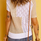 Apricot Color Block Knitted Short Sleeve T Shirt