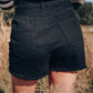 Black Asymmetrical Ripped Denim Shorts