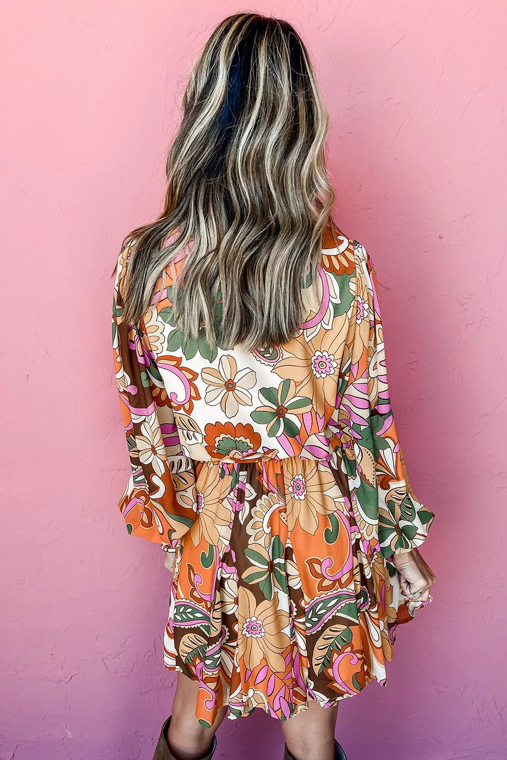 Orange Abstract Floral Mini Dress