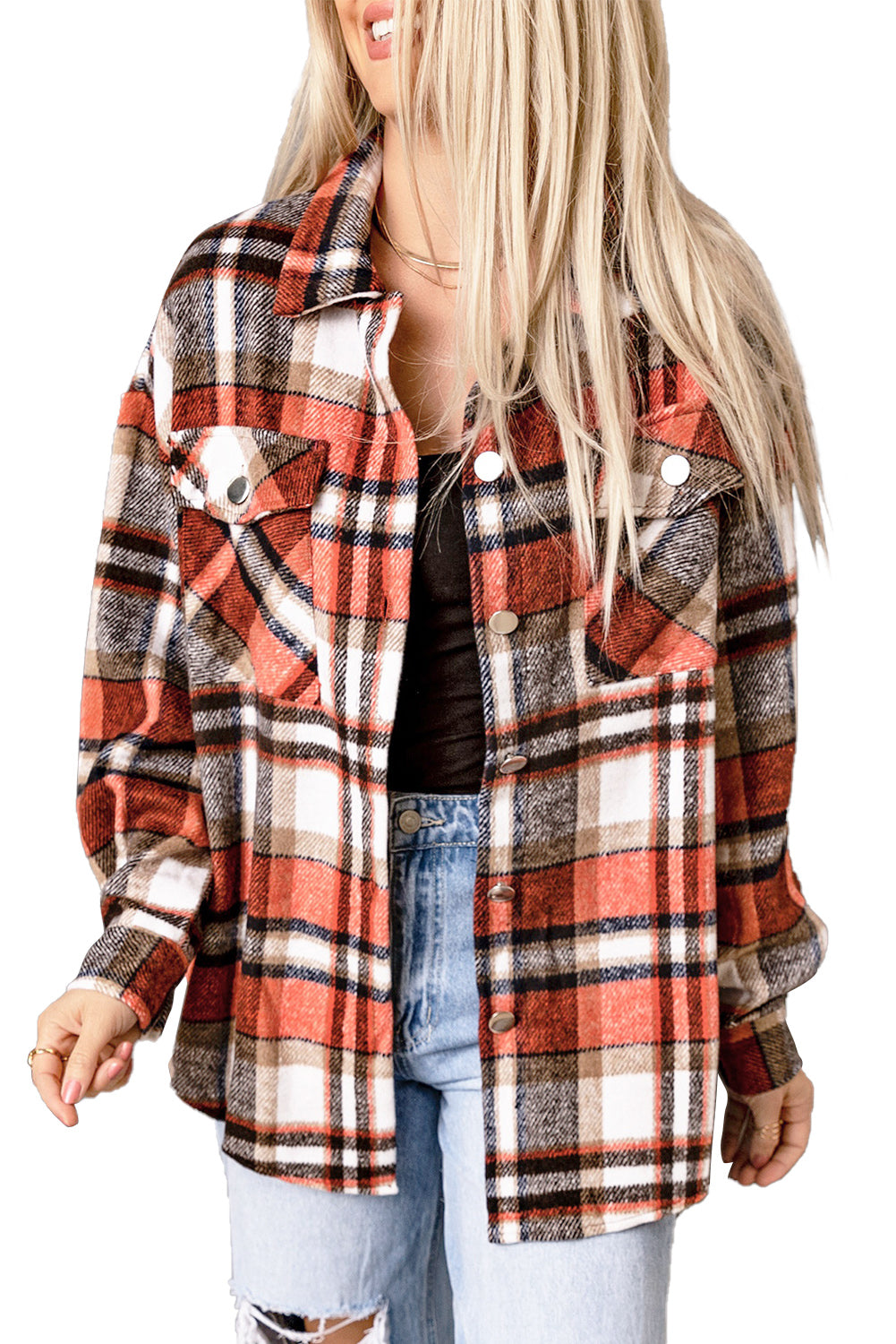 Chest Pockets Flannel Plaid Shirt
