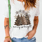 White Believe Santa Claus Snowflake Print Crew Neck T Shirt 95%Polyester+5%Elastane