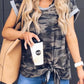 Gray Camo Print Knotted Hem T-shirt