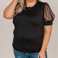 Black Dotty Mesh Splicing Bubble Sleeve Plus Size Top