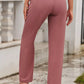 Drawstring Elastic Waist Pockets Long Straight Legs Pants